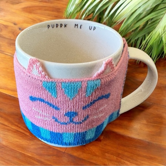 Karma “Purrk Me Up” Cat Mug with Pink & Blue Knit Cozy - Adorable & Unique! - Picture 1 of 14